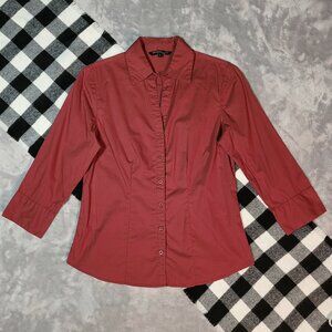 4 | Simplement Moi | Merlot 3/4 Sleeve V-Neck Button Down Shirt